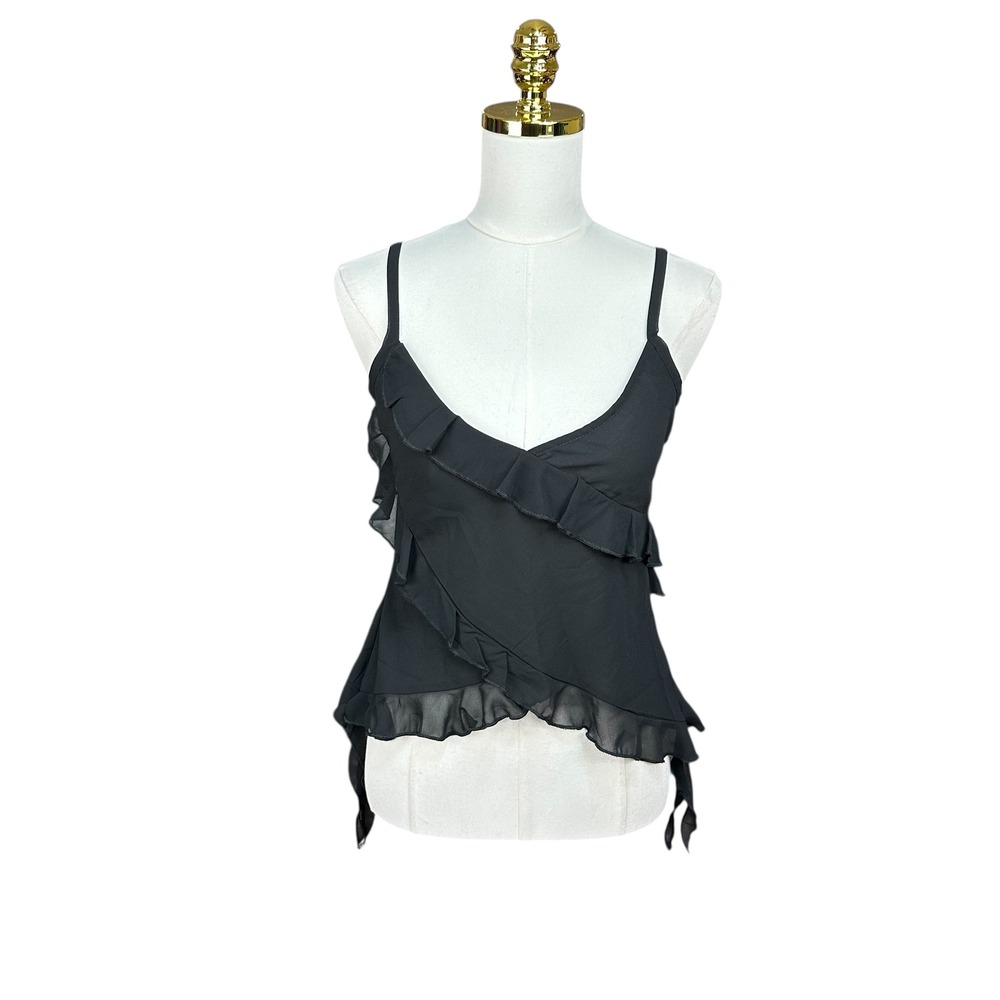 NWT Emerson Lang Blk Ruffle Wrap Camisole Top Small Adjustable Straps Sleeveless